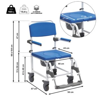 Chaise de douche et WC Aston grandes roues